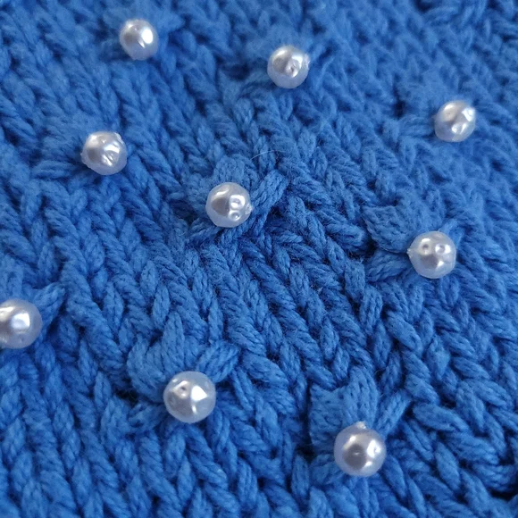 Vintage Handknit Pearlcore Heart Bobble Checkered Chunky Knit Sweater Ve… - Picture 5 of 7